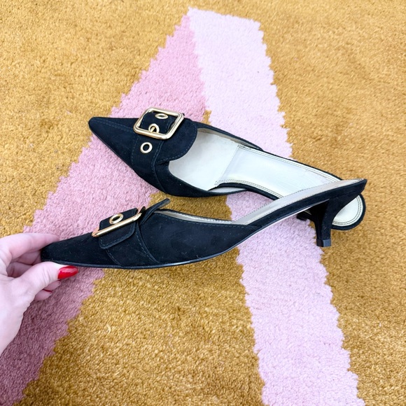 Talbots Black Suede Buckle Mule Heels Pointed Toe Kitten Heel Y2K Size 7.5 - Picture 7 of 7